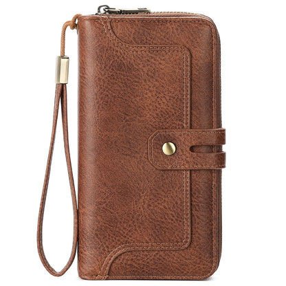 HOTGOIACII Wristlet Wallets for Women Large Capacity RFID Blocking Ladies Phone Clutch Card Holder Cow Print Brown