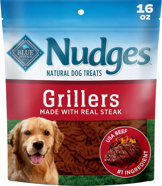 HOTBlue Buffalo Nudges Steak Grillers Natural Dog Treats, Meaty Dog Snacks, Healthy Reward or Training Treat, Made in the USA with Real Beef, No Artificial Preservatives, 16 oz.
