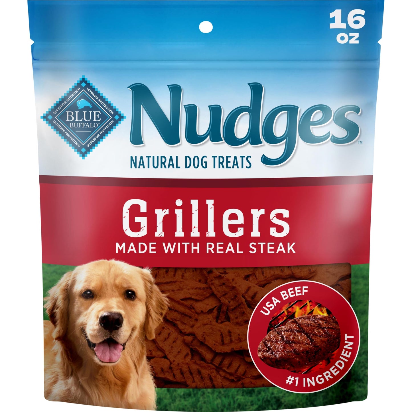 HOTBlue Buffalo Nudges Steak Grillers Natural Dog Treats, Meaty Dog Snacks, Healthy Reward or Training Treat, Made in the USA with Real Beef, No Artificial Preservatives, 16 oz.