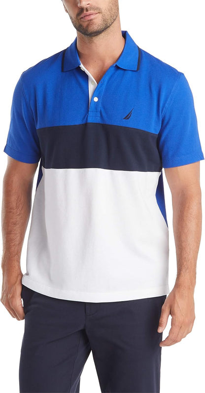 HOTNautica Men's Short Sleeve 100% Cotton Pique Color Block Polo Shirt