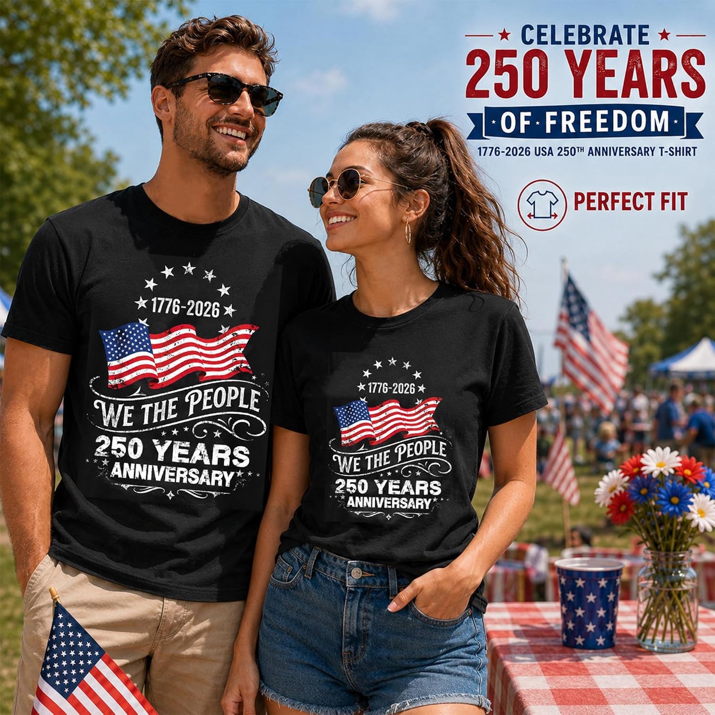 HOT250 Anniversary USA Shirts: 1776-2026 We the People 250th Birthday Patriotic American Flag T-Shirt 4th of July Shirt