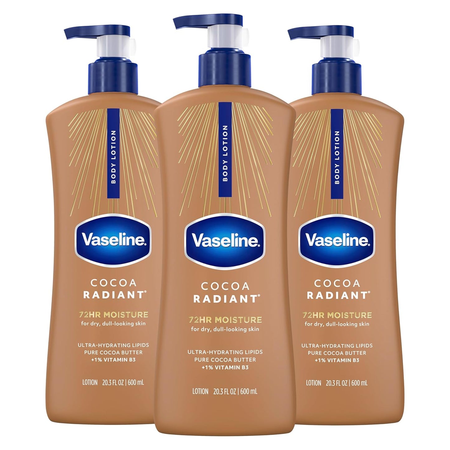 HOTVaseline Intensive Care Body Lotion Cocoa Radiant 3 count for Dry Skin Lotion Made with Ultra-Hydrating Lipids and Pure Cocoa Butter for a Long-Lasting, Radiant Glow 20.3 Oz