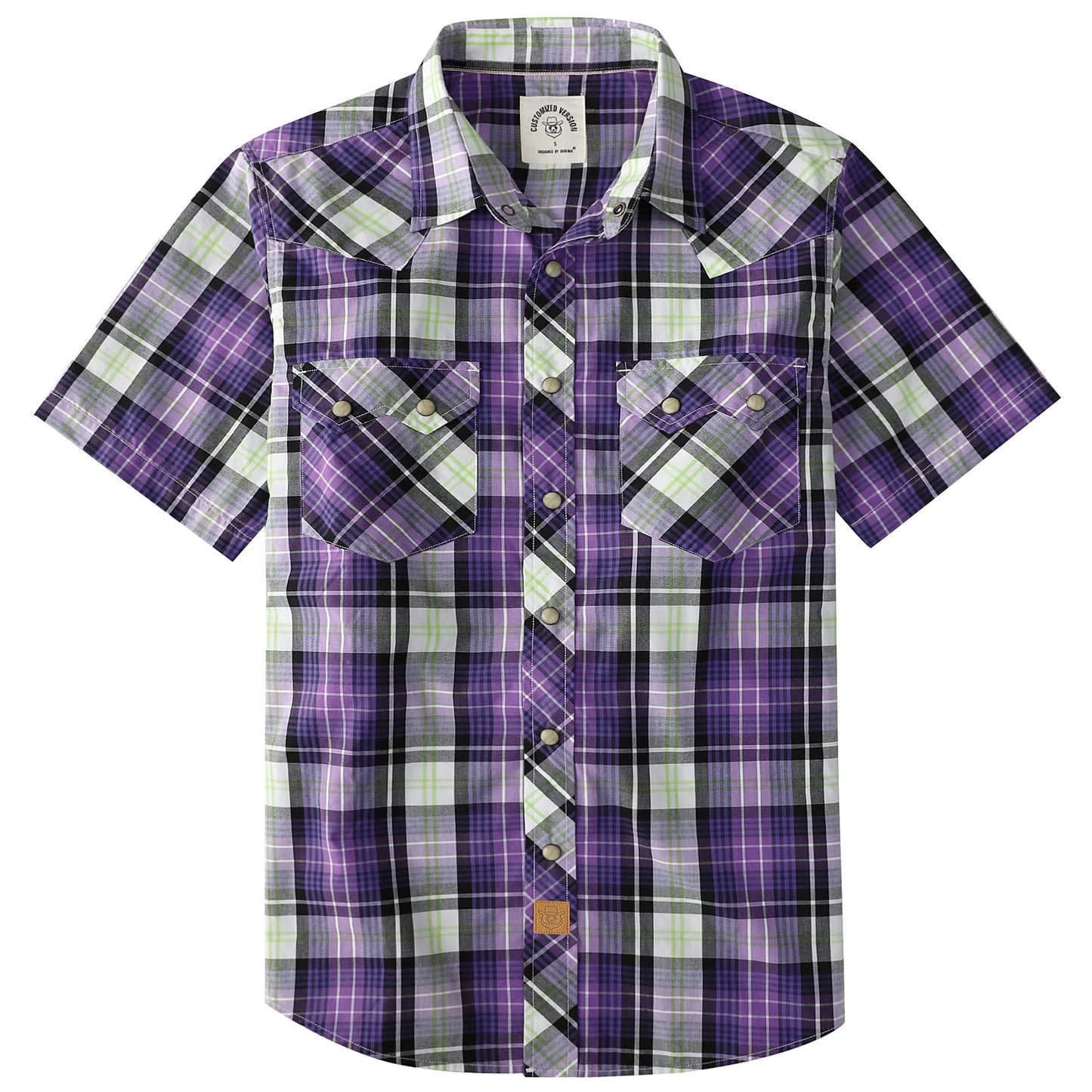HOTDubinik® Pearl Snap Western Shirts for Men Short Sleeve Cowboy Men's Casual Shirt with 2 Sawtooth Pocket Vintage