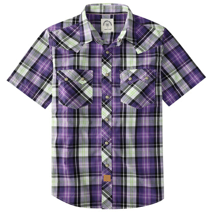 HOTDubinik® Pearl Snap Western Shirts for Men Short Sleeve Cowboy Men's Casual Shirt with 2 Sawtooth Pocket Vintage