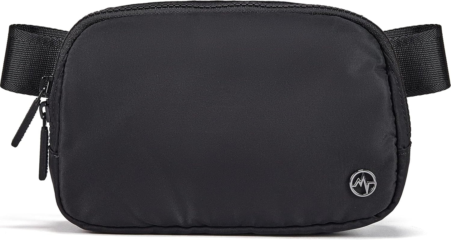 HOTPander Two Way Zipper Fanny Pack Nylon Everywhere Belt Bag for Women, Water Repellent Waist Packs, Crossbody Bags with Adjustable Strap (Black).