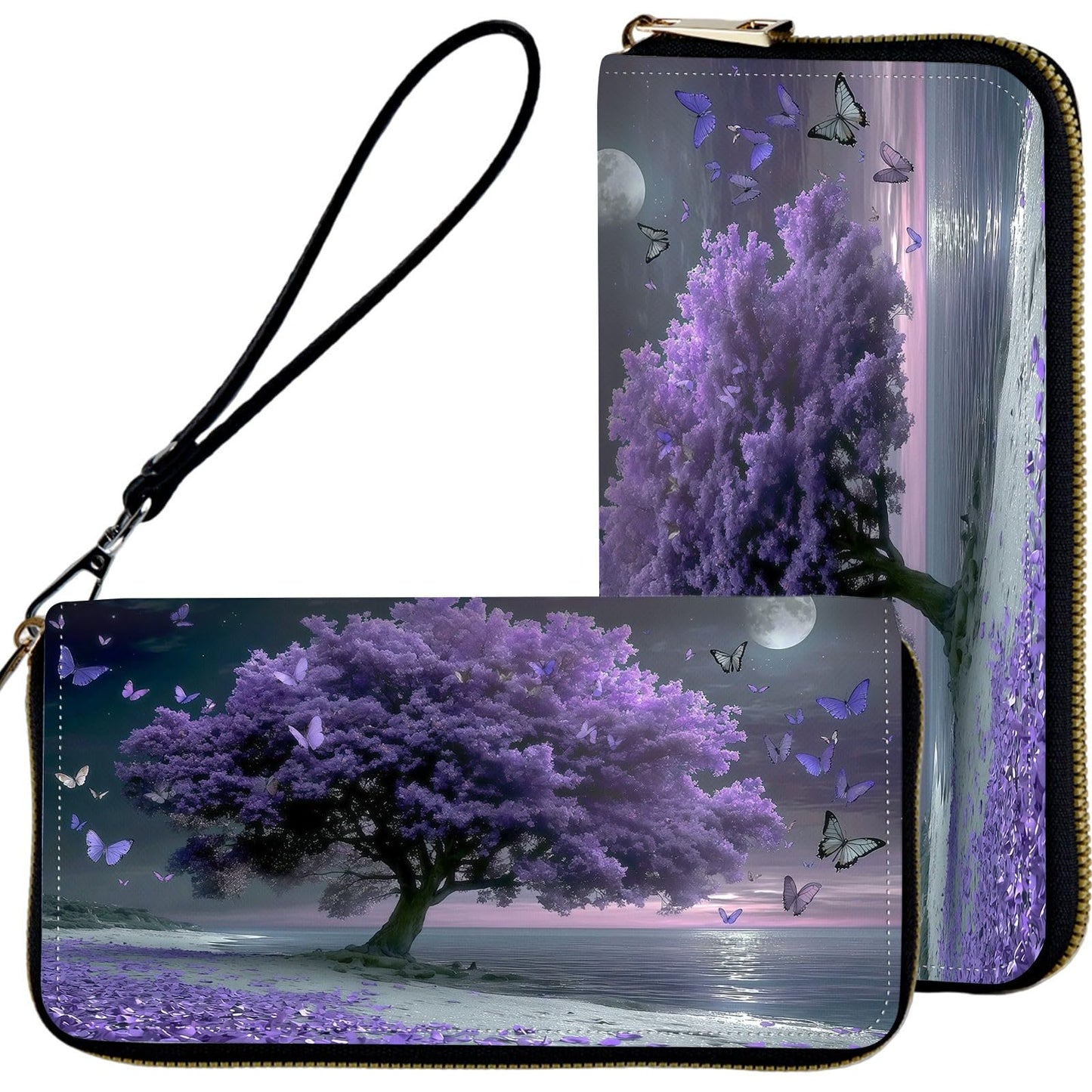 HOTWristlet Wallets for Women,Ladies Women's Wallet,Clutch Purses for Female Leather Large Capacity Credit Card Holder with Zipper Slim Cute Coin Pocket,RFID Blocking,Cute Funny Eye Purple