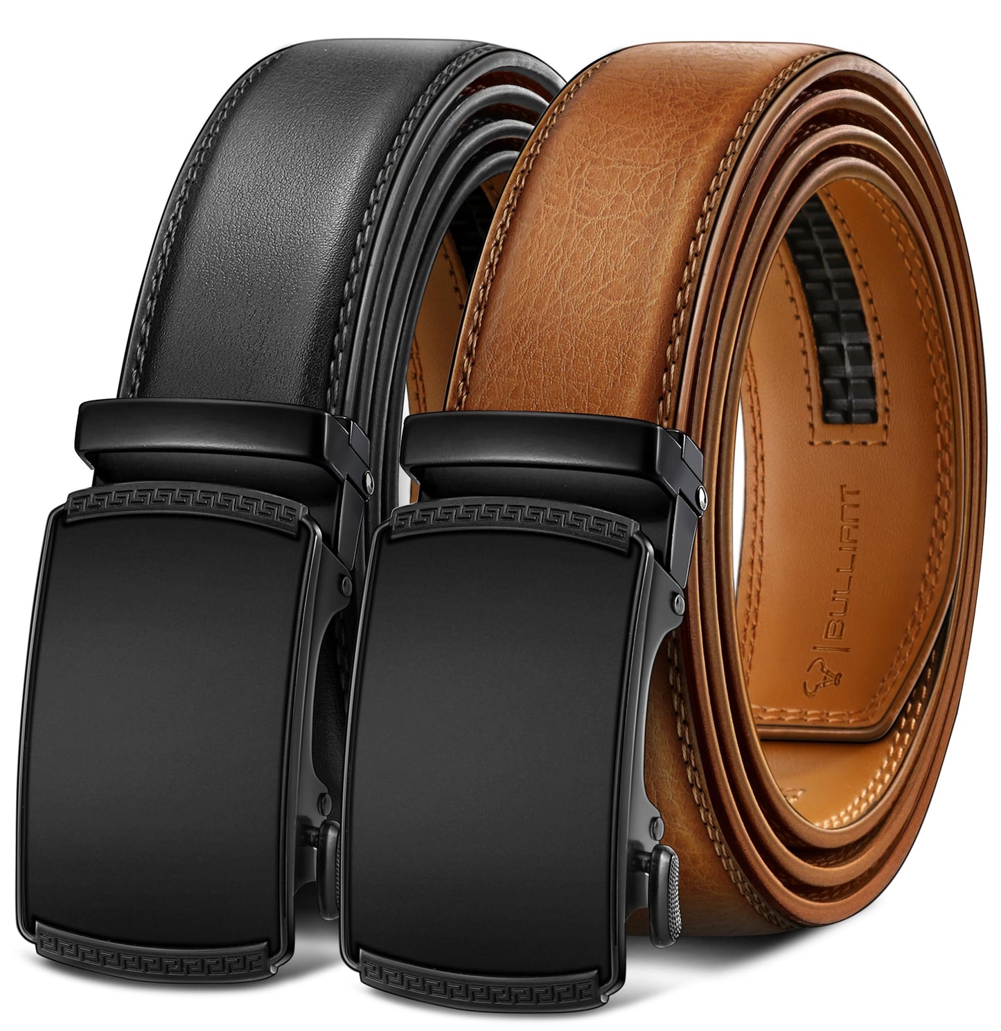 HOTBULLIANT Men Belts 2 Pack,Ratchet Sliding Belt Adjustable For Gift Mens Dress Casual 1 3/8",Cut for Fit