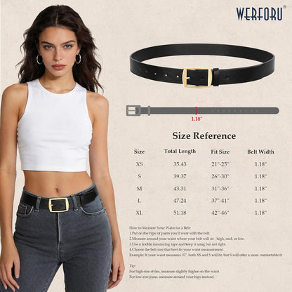 HOTWERFORU 2 Pack Women Leather Belts for Jeans Pants Fashion Leather Belts for Women Waistband with Gold Pin Buckle
