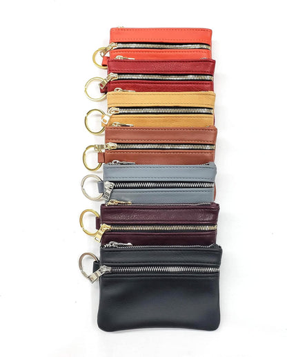 HOTLeather Pouch, Double Zippered Pouch, Cash and Card Keychain Pouch, 100% Genuine Leather Made in USA Handmade Products