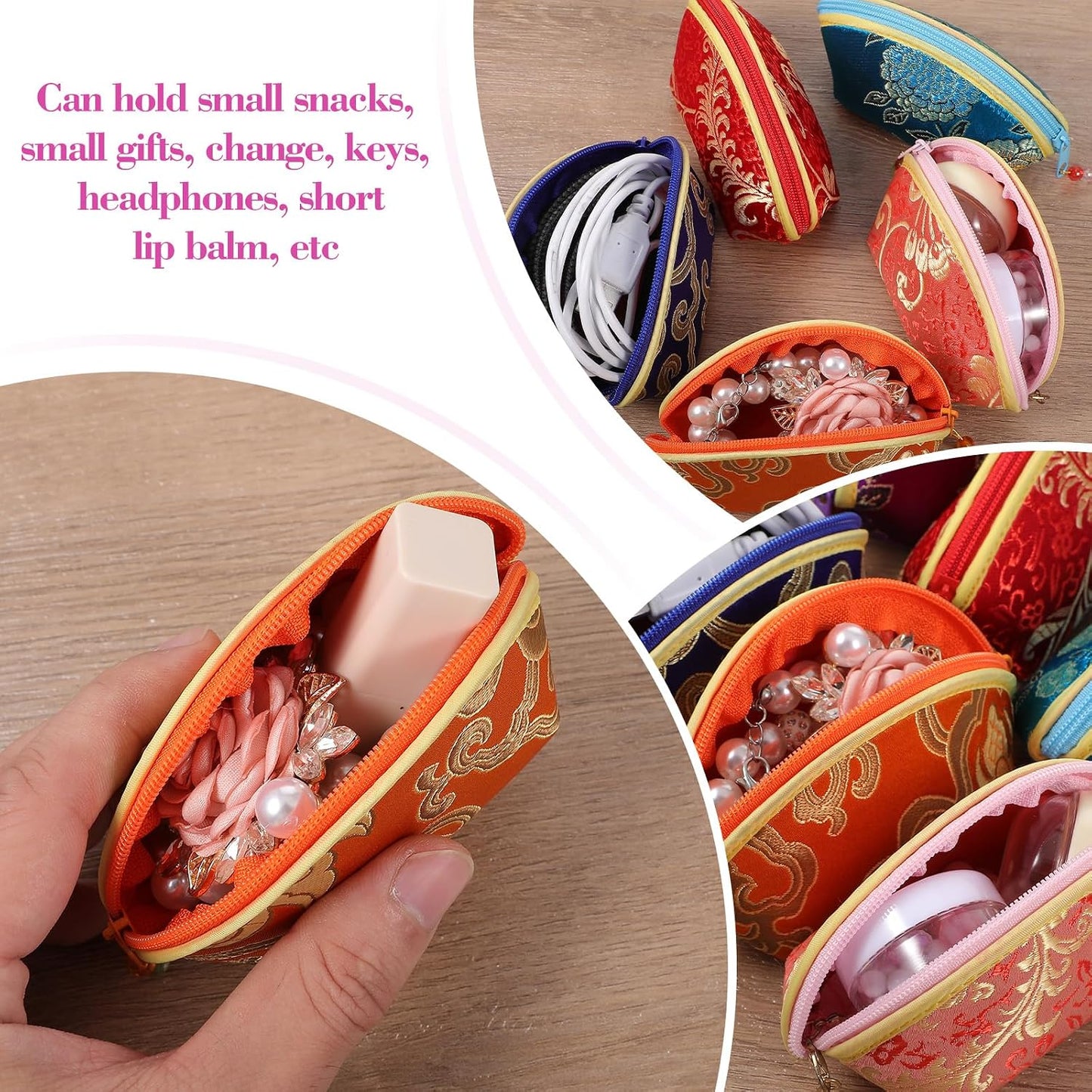HOT24 Pcs Silk Coin Purse Zipper Purse Embroidery Sugar Jewelry Bag Lipstick Container Coin Wallet Gift Bag