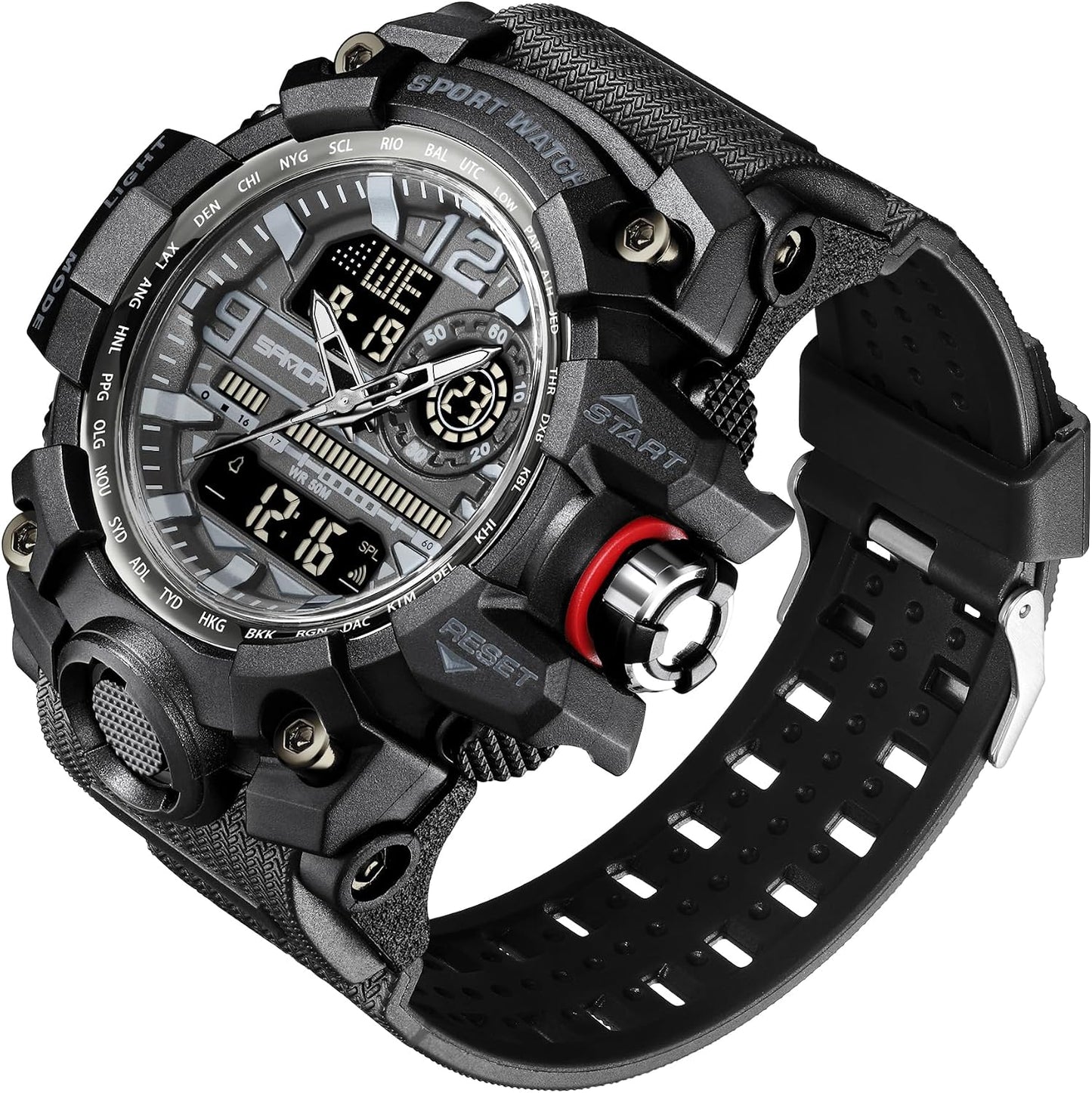 HOTKXAITO Men's Watches Sports Outdoor Waterproof Military Watch Date Multi Function Tactics LED Face Alarm Stopwatch for Men 3133