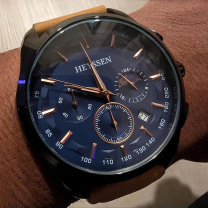 HOTWatches for Men Chronograph Analog Luminous Quartz Watch Blue Black Luxury Genuine Leather Mens Watches Business Sports Waterproof Wristwatch Elegant Gift for Him