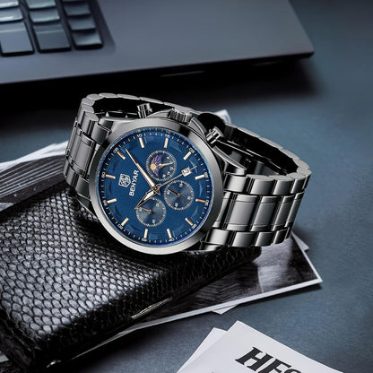 HOTBENYAR Mens Watches Analog Quartz Chronograph Waterproof Wrist Watches for Men Fashion Business Work Casual Sport Designer Dress Watch with Calendar Elegant Gifts for Men