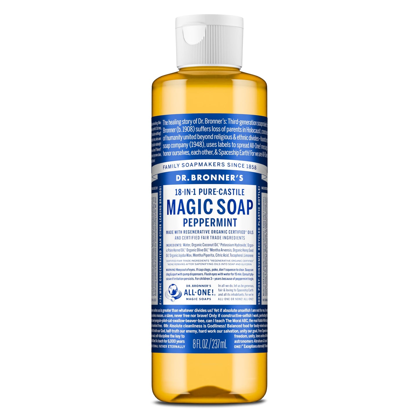 HOTDr. Bronner's Pure-Castile Magic Liquid Soap - Made with Regenerative Organic Certified Oils- 18-in-1 Uses for Face, Body, Hand, Hair, Laundry & More- Vegan, Non-GMO- Body Wash- Peppermint,32oz