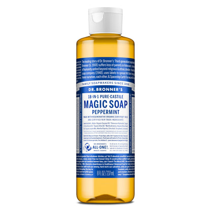 HOTDr. Bronner's Pure-Castile Magic Liquid Soap - Made with Regenerative Organic Certified Oils- 18-in-1 Uses for Face, Body, Hand, Hair, Laundry & More- Vegan, Non-GMO- Body Wash- Peppermint,32oz