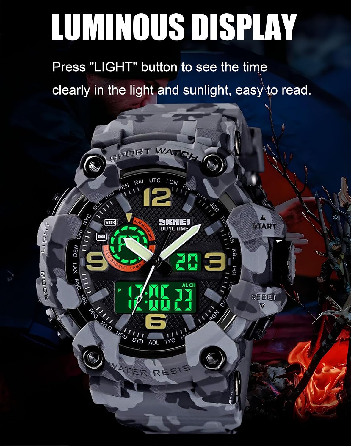 HOTGosasa Men's Large Face Outdoor Sports Watches Military S-Shock Watch Waterproof, Backlight, Alarm, Stopwatch Features - Rugged Wristwatch for Training, Hiking, and Adventure