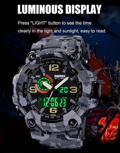 HOTGosasa Men's Large Face Outdoor Sports Watches Military S-Shock Watch Waterproof, Backlight, Alarm, Stopwatch Features - Rugged Wristwatch for Training, Hiking, and Adventure
