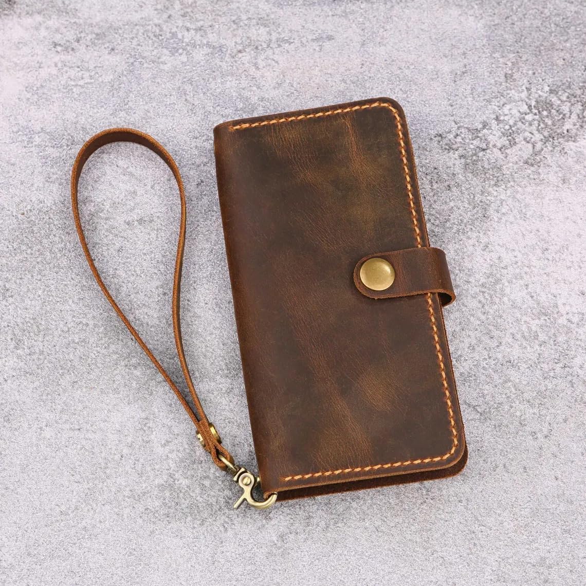 HOTPersonalized Leather Wristlet Wallet Case for iPhone 17/16/15/14 Pro Max | Handmade Vintage Style