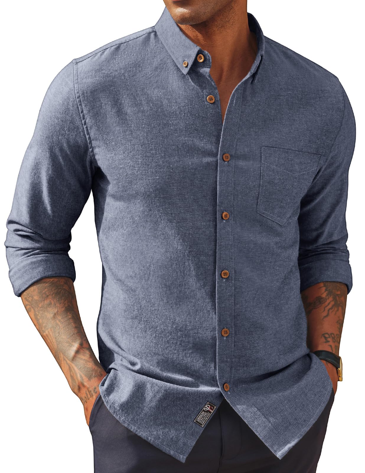 HOTPJ PAUL JONES Mens Dress Shirts Linen Button Down Business Casual Shirts | Long Sleeve, Classic Fit, Cotton Linen, Untucked Shirts for Beach Summer Wedding,Spring Fall Winter, Lightweight with Pocket