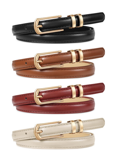 HOTWERFORU 4 Pack Women Skinny Leather Belt for Jean Pant Fashion Thin Waist Belt for Women Outfit Belt with Gold Buckle
