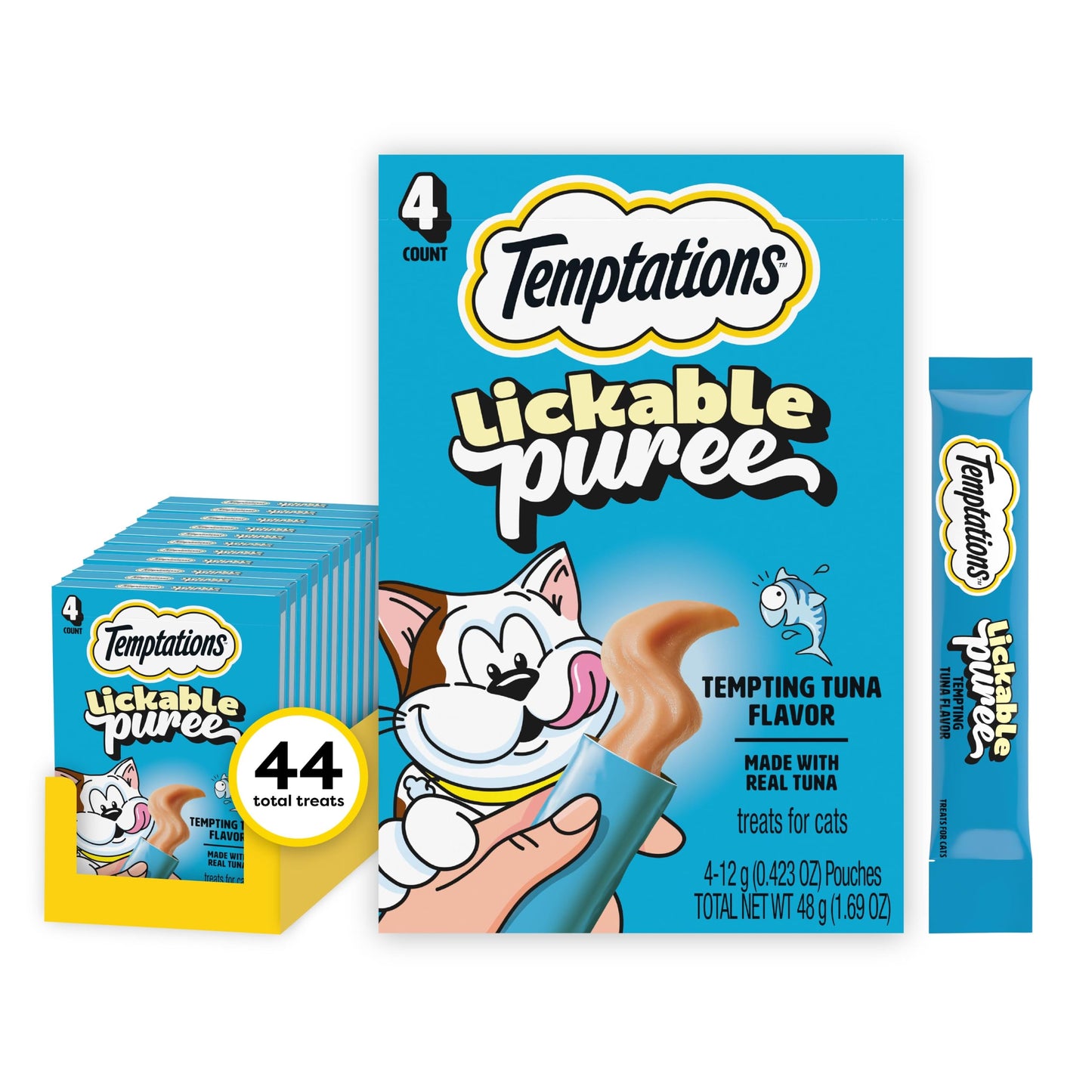 HOTTemptations Creamy Puree Cat Treats, Chicken, Salmon & Tuna, 24 Count | Under 15 calories per tube, great for senior cats, no chewing required, no added sugar, fillers, or artificial preservatives