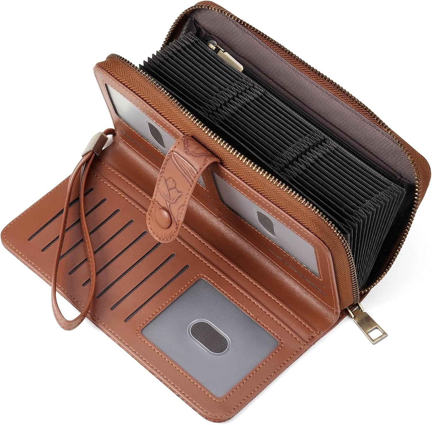HOTSENDEFN Women's Credit Card Holder RFID Blocking Zip Around Leather Wallet Large Capacity Long Purse with Wristlet