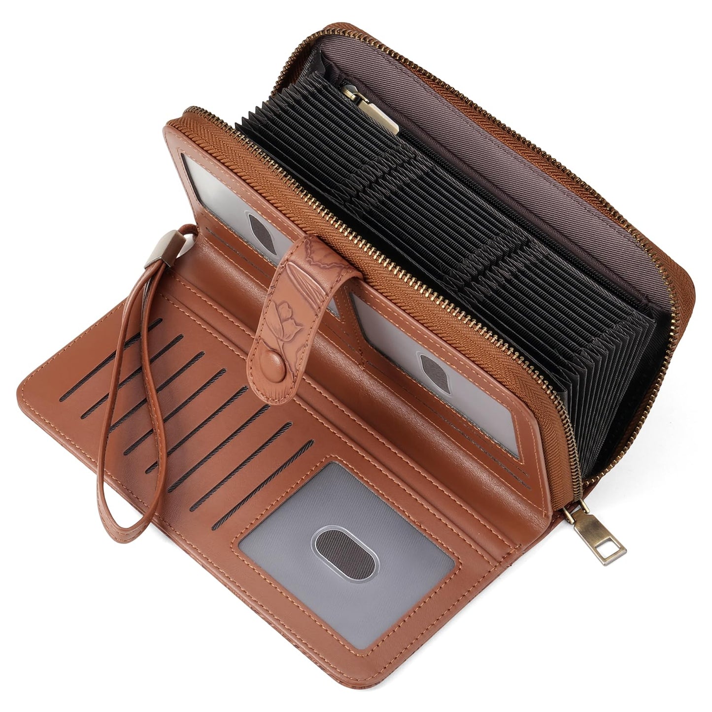 HOTSENDEFN Women's Credit Card Holder RFID Blocking Zip Around Leather Wallet Large Capacity Long Purse with Wristlet