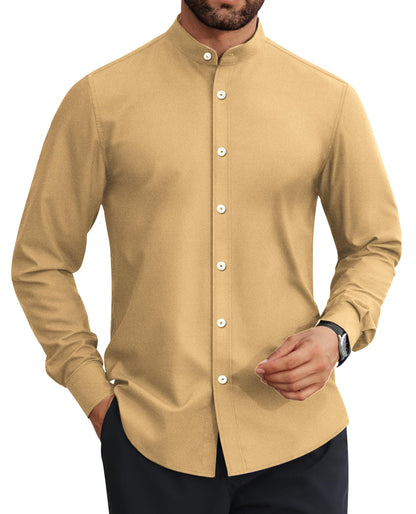 HOTLion Nardo Mens Dress Shirts Wrinkle Free Dress Shirts for Men Long Sleeve Button Down Shirts Banded Collar Shirts