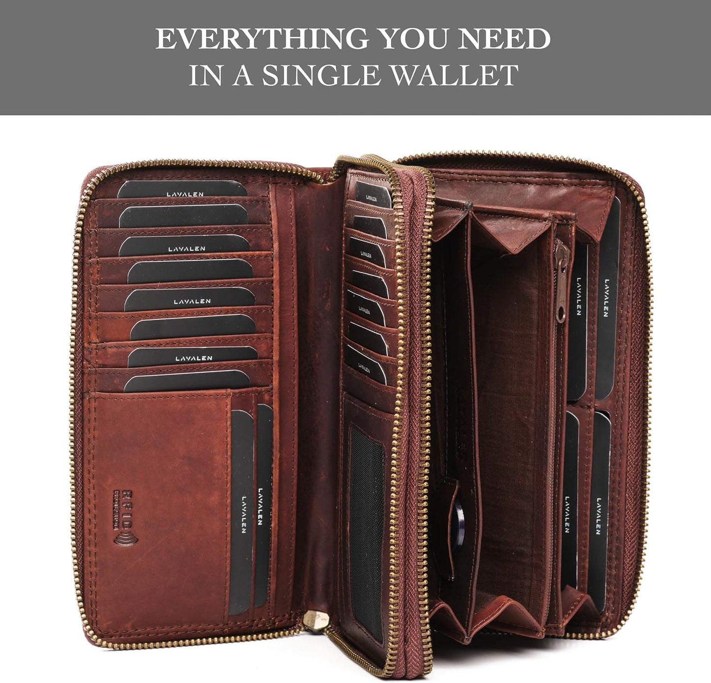 HOTLeather RFID Wallet Women – Modern RFID Womens Wallet- Big Multiple Compartments – Credit Card Holder – Handcrafted Genuine Leather -Carteras de Mujer Piel