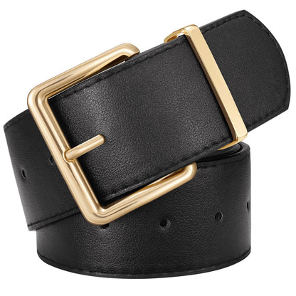 HOTXZQTIVE Women Wide Chunky Belt for Dresses Fashion Thick Suede Belt with Gold Buckle