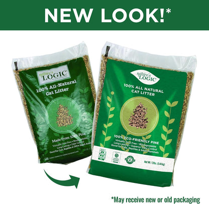 HOTNature's Logic 100% Natural Pine Pellet Cat Litter - Dust-Free, Unscented, Biodegradable - Safe for Cats, Kittens, Reptiles & Small Pets - Highly Absorbent - 12 lb Bag