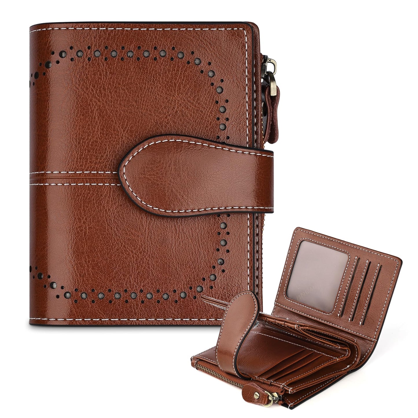 HOTGenuine Leather Wallets for Women RFID Protective Coin Purse Red | Credit Card Holder, with Coin Pocket, 16 Card Slots, 2 ID Slots, 2 Cash Pocket, Mini, Cute