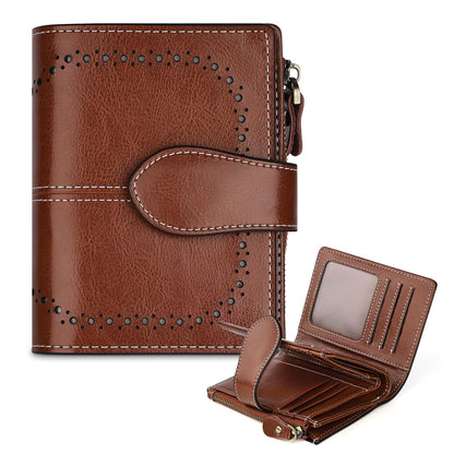 HOTGenuine Leather Wallets for Women RFID Protective Coin Purse Red | Credit Card Holder, with Coin Pocket, 16 Card Slots, 2 ID Slots, 2 Cash Pocket, Mini, Cute