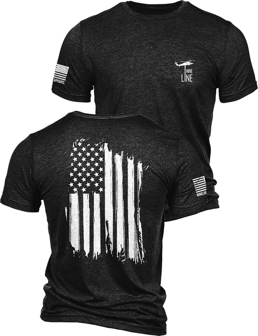 HOTNine Line American Flag T-Shirt for Men, USA Made Patriotic Shirt | Military Veteran Shirt, Freedom Shirt, 9 Line Apparel, America