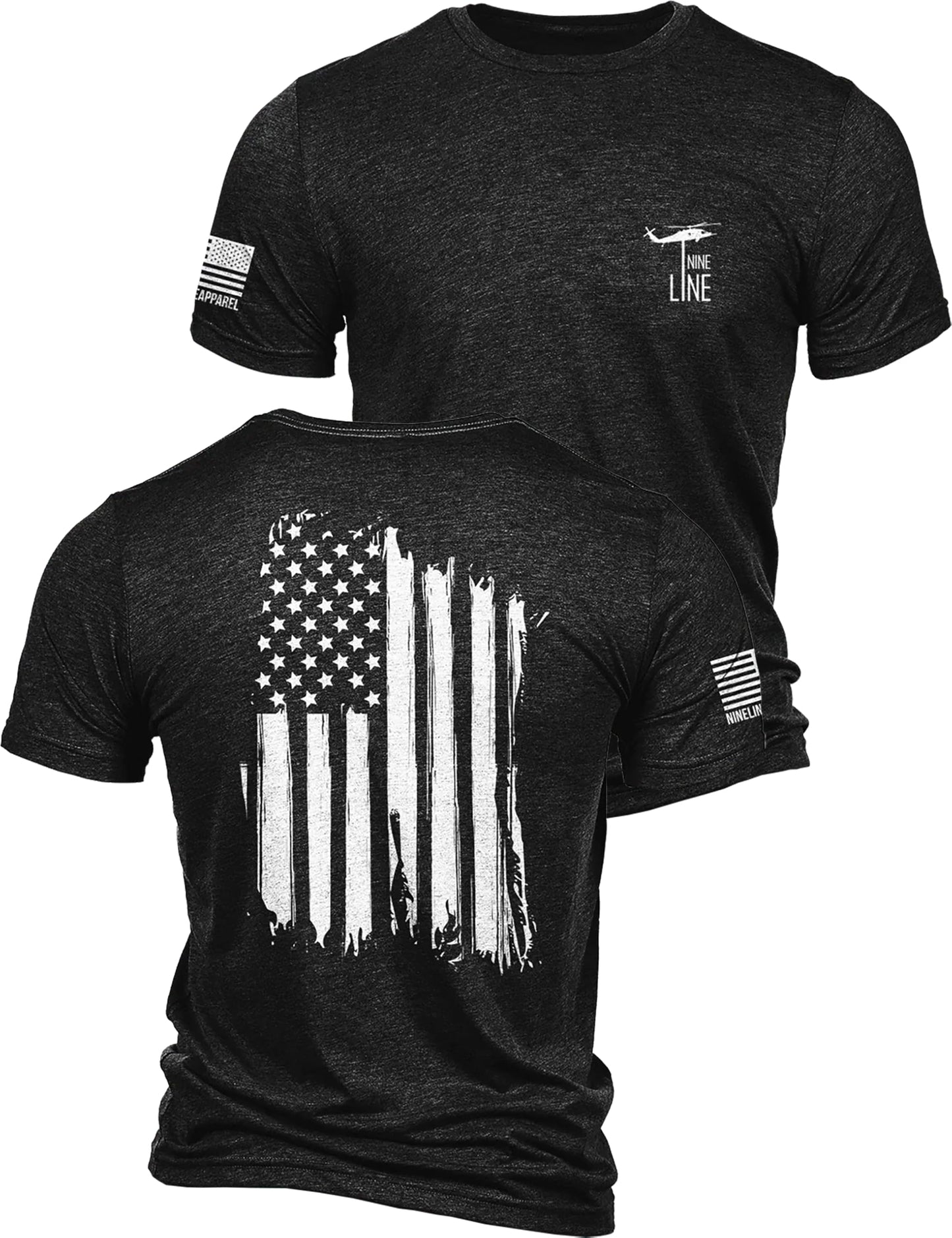 HOTNine Line American Flag T-Shirt for Men, USA Made Patriotic Shirt | Military Veteran Shirt, Freedom Shirt, 9 Line Apparel, America
