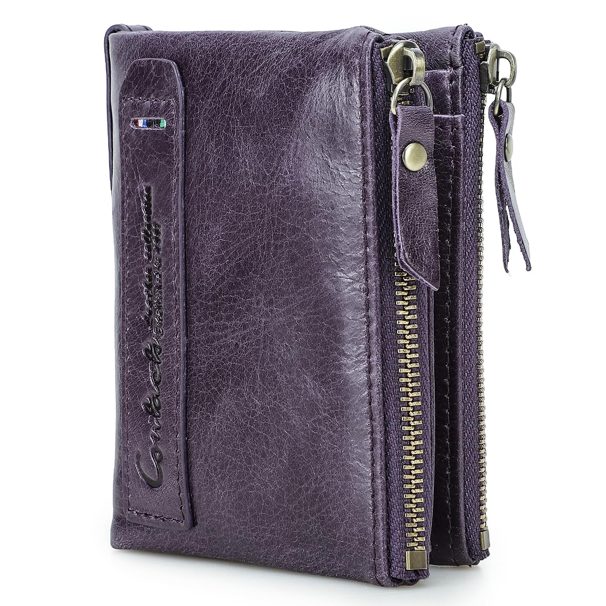 HOTCONTACTS Soft Leather Wallet for Women Small Bifold Coin Purse Double Zipper Card Holder with RFID Blocking (Rose Tan)