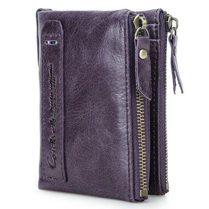 HOTCONTACTS Soft Leather Wallet for Women Small Bifold Coin Purse Double Zipper Card Holder with RFID Blocking (Rose Tan)