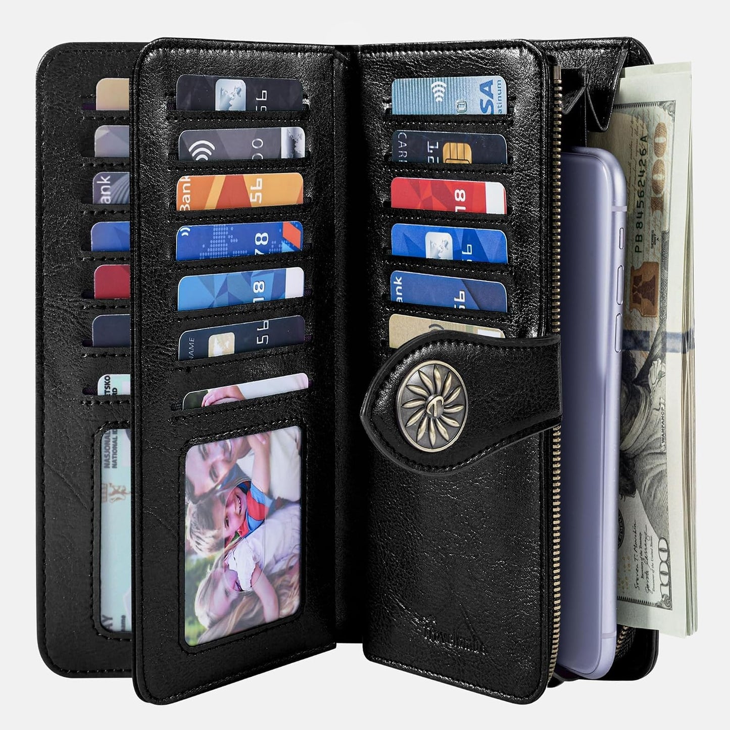 HOTTravelambo Women's Wallet RFID Blocking Credit Card Holder Large Capacity Wristlet Leather Wallets Purse