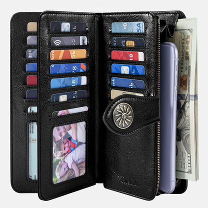 HOTTravelambo Women's Wallet RFID Blocking Credit Card Holder Large Capacity Wristlet Leather Wallets Purse