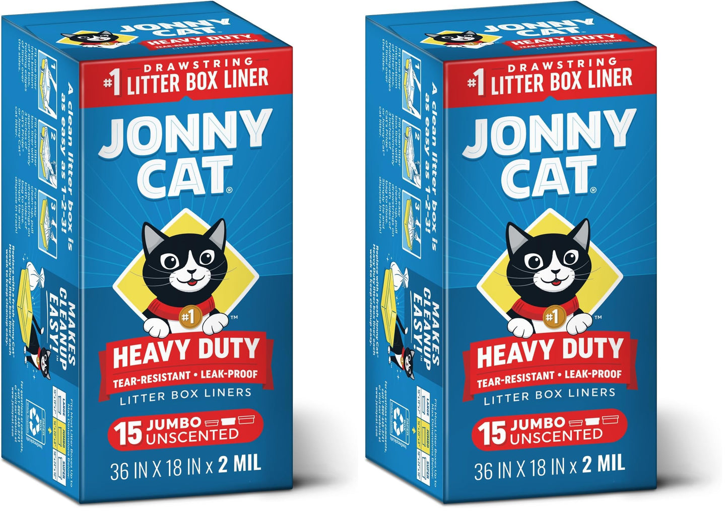 HOTJonny Cat Litter Box Liners: Heavy Duty - Tear & Leak Resistant - Drawstring Close - Jumbo, 15 Count