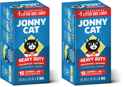 HOTJonny Cat Litter Box Liners: Heavy Duty - Tear & Leak Resistant - Drawstring Close - Jumbo, 15 Count