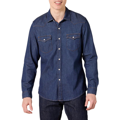 HOTAmazon Essentials Men's Slim-Fit Long-Sleeve Denim Western Style Cotton Shirt with Snap Buttons, Lightweight