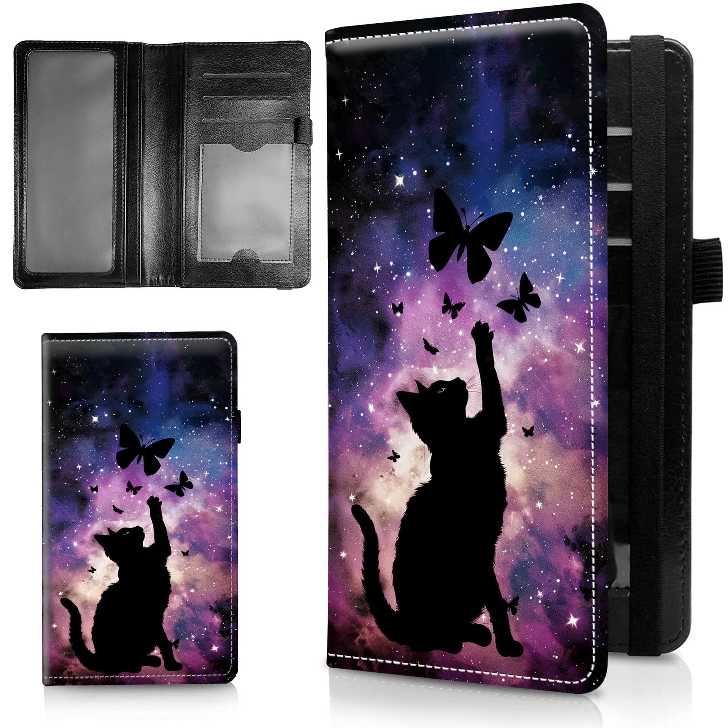 HOTLeather Checkbook Covers for Personal Checkbook Check book Holder Cover Wallets for Women Men,RFID-Blocking Slim Checkbook Cover for Duplicate Checks with Elastic Strap,Flowers Dancing Butterflies
