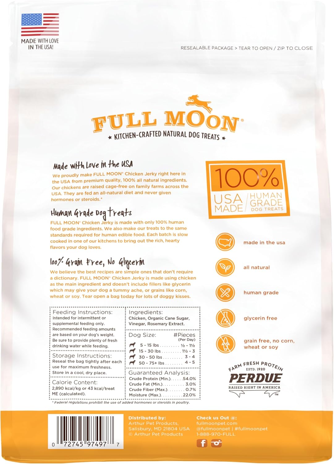 HOTFull Moon® Chicken Jerky Dog Treats 12 oz | Human Grade, No corn, No wheat, No soy, Glycerin Free, Made in the USA