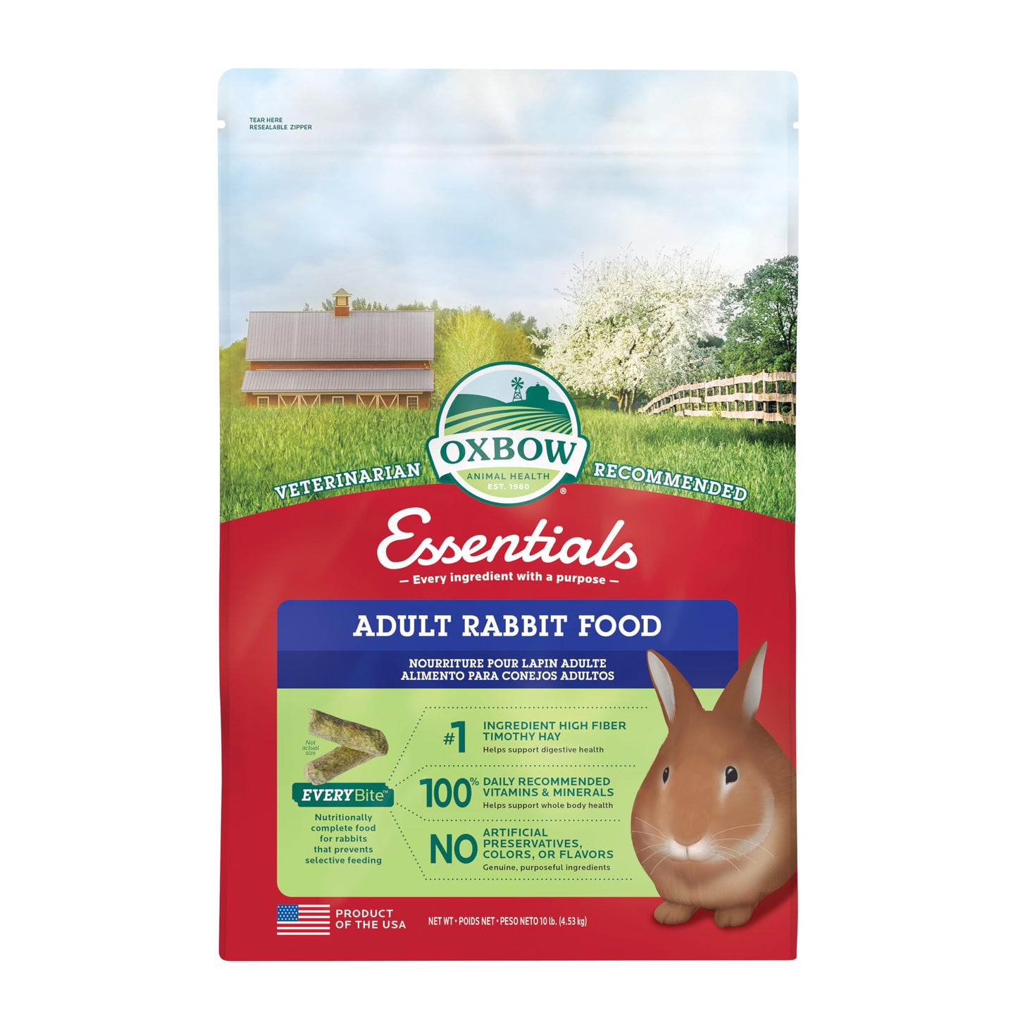 HOTOxbow Essentials Adult Rabbit Food, Timothy Hay Rabbit Pellets, USA, 5 lb