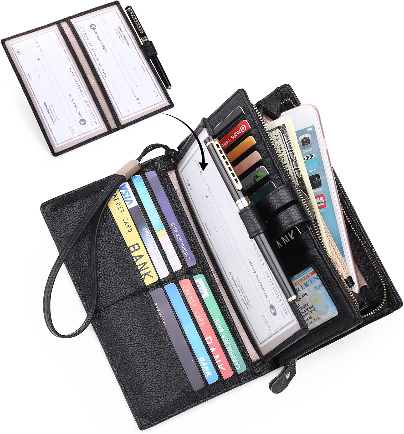 HOTSENDEFN Women's Wallet Large Capacity RFID Blocking Leather Wallets Credit Cards Organizer with Checkbook Holder