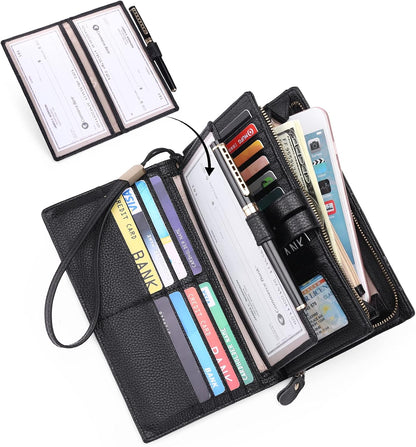 HOTSENDEFN Women's Wallet Large Capacity RFID Blocking Leather Wallets Credit Cards Organizer with Checkbook Holder