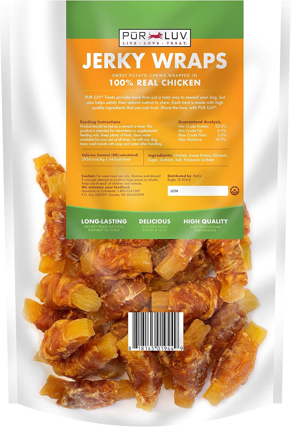 HOTPur Luv Chicken Wrapped Sweet Potato Dog Treats, Rawhide Free Jerky Wraps, Made with Real Chicken, 16 Oz, Healthy, Easily Digestible, Long Lasting, High Protein Treat, Satisfies Dog's Urge to Chew