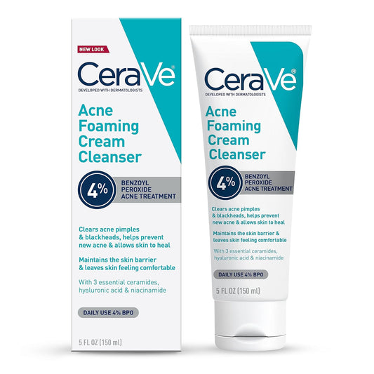 HOTCeraVe Acne Foaming Cream Cleanser, 4% Benzoyl Peroxide Face Wash With Hyaluronic Acid, Niacinamide & Ceramides, Gentle Daily Acne Treatment For Face