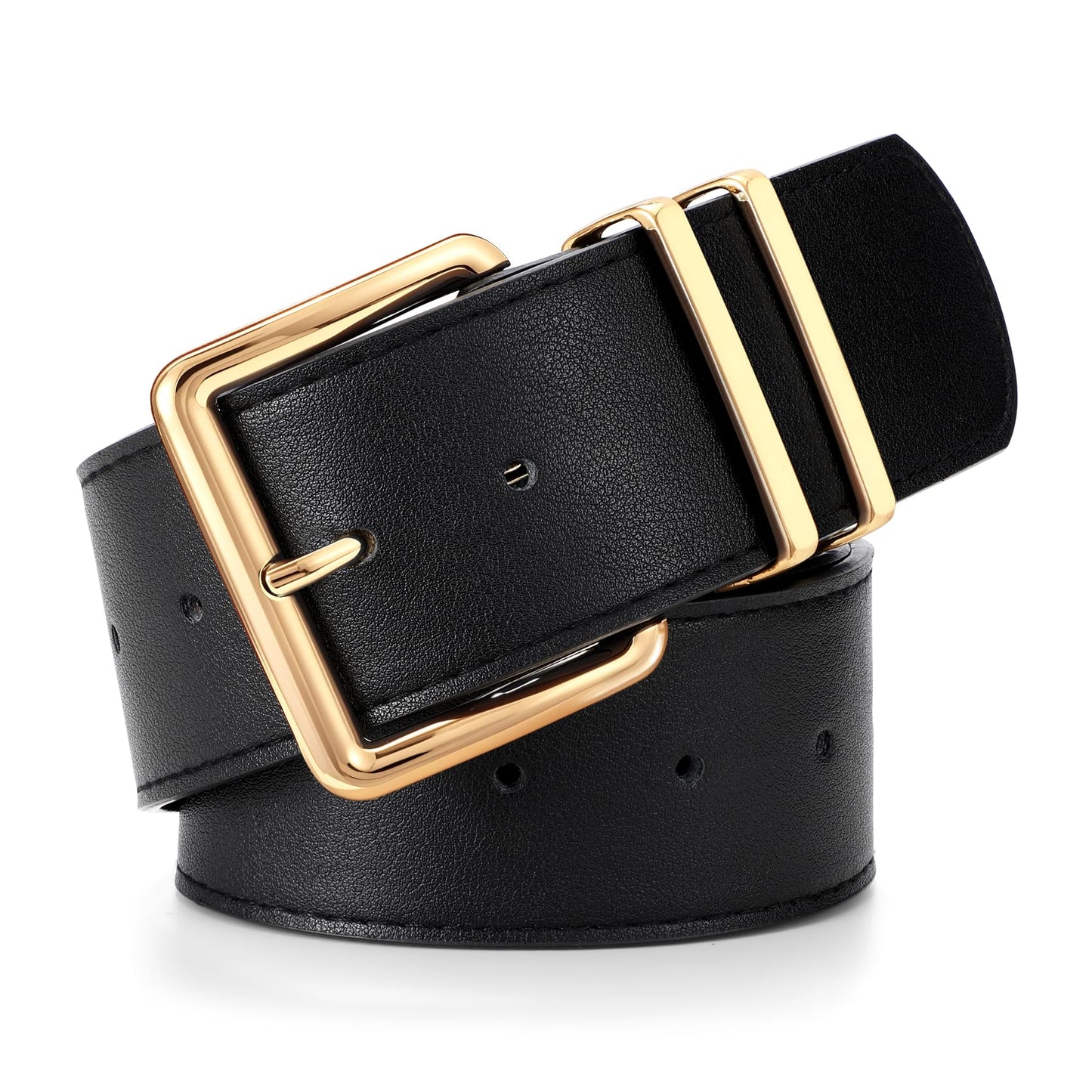 HOTWERFORU Women Wide Belt for Dresses Thick Leather Belt with Big Gold Buckle Fahion Women Chunky Belt